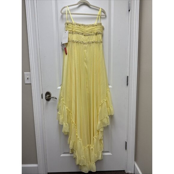 Mac Duggal Size 12 Yellow 68096 Beaded Strapless Ruffle High Low Gown Dress New - Picture 8 of 12
